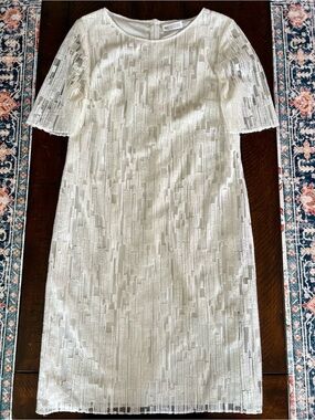 St. Emile Ivory Textured Sheath Dress Size 10 German Designer Cocktail